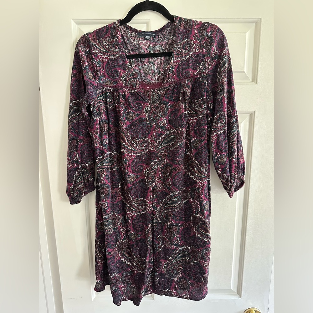 American Eagle Outfitters Paisley Dress in Pink and Purple 3/4 Sleeve